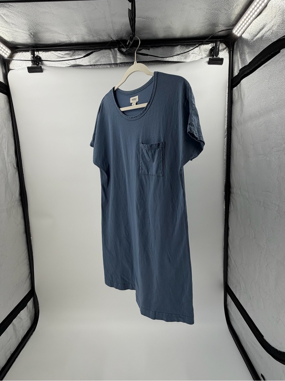 UpWest Women's Blue Solid T-Shirt Dress Scoop Neck‎ Short Sleeve Pocket M